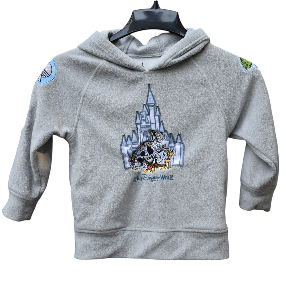 Disney World Parks Gray Fleece Embroidered Castle Pullover Hoodie Kids Small